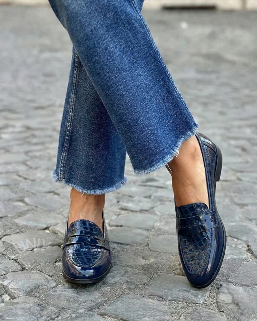 Lorraine – Penny Croc-Effect Elegant Patent PU Leather Loafers