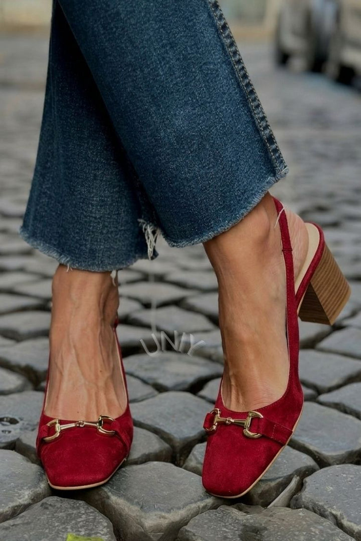 Beverly | Block Slingback Suede Heels