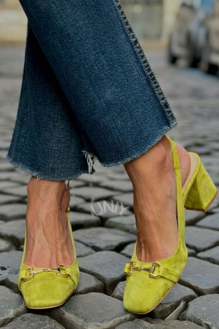 Beverly | Block Slingback Suede Heels