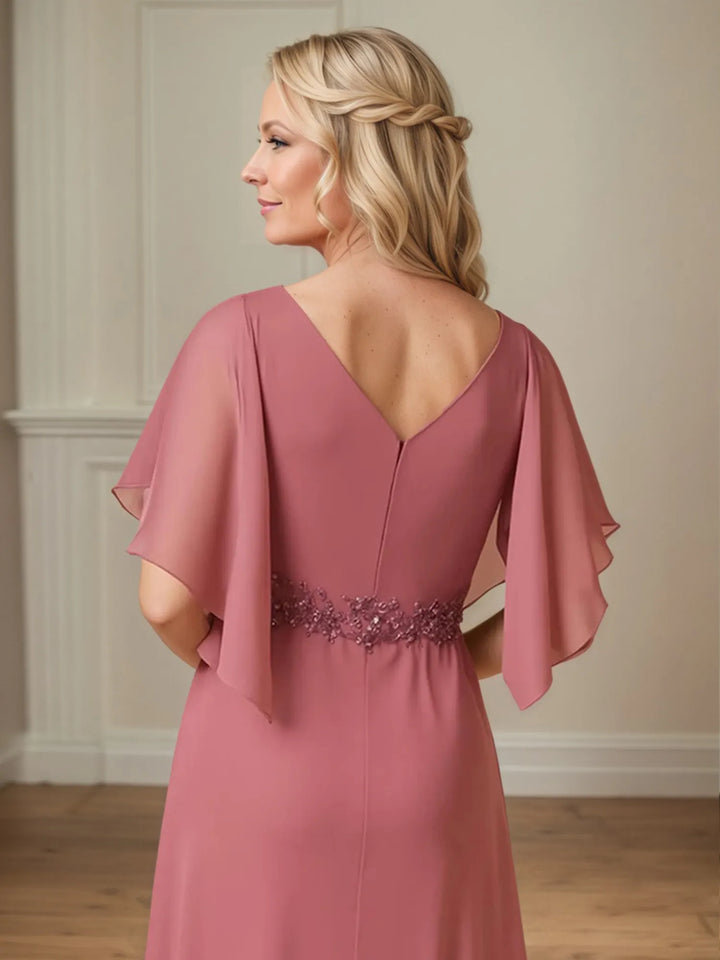 Floor-Length A-Line Chiffon Mother of the Bride Dress with Appliqué Details