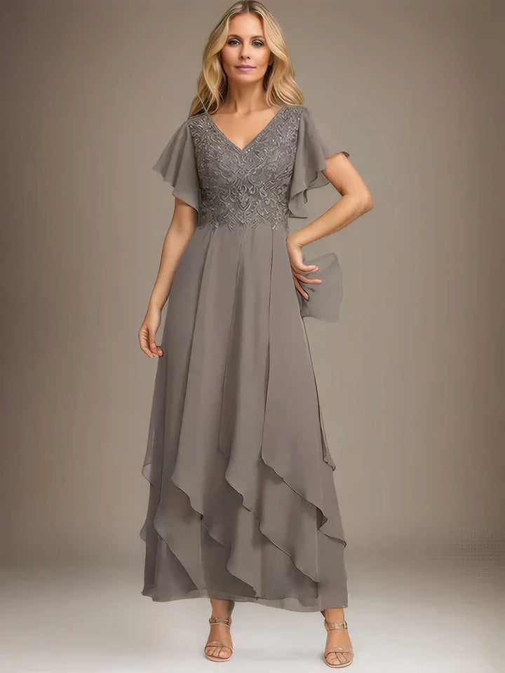 Samantha| A-Line V-Neck Lace Chiffon