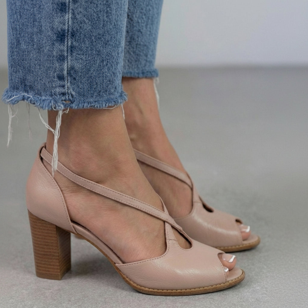 Gwendolyn | Elegant Open-Toe Crossover Strap Block Sandals