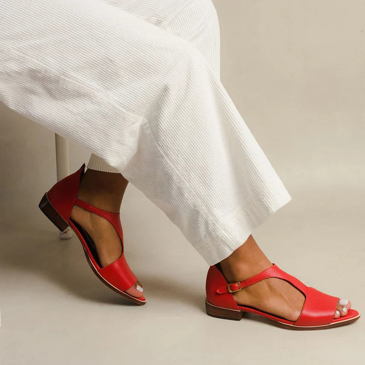 Carlotta | Cut-Out Peep-Toe Casual Pointed-Toe T-Strap Sandals