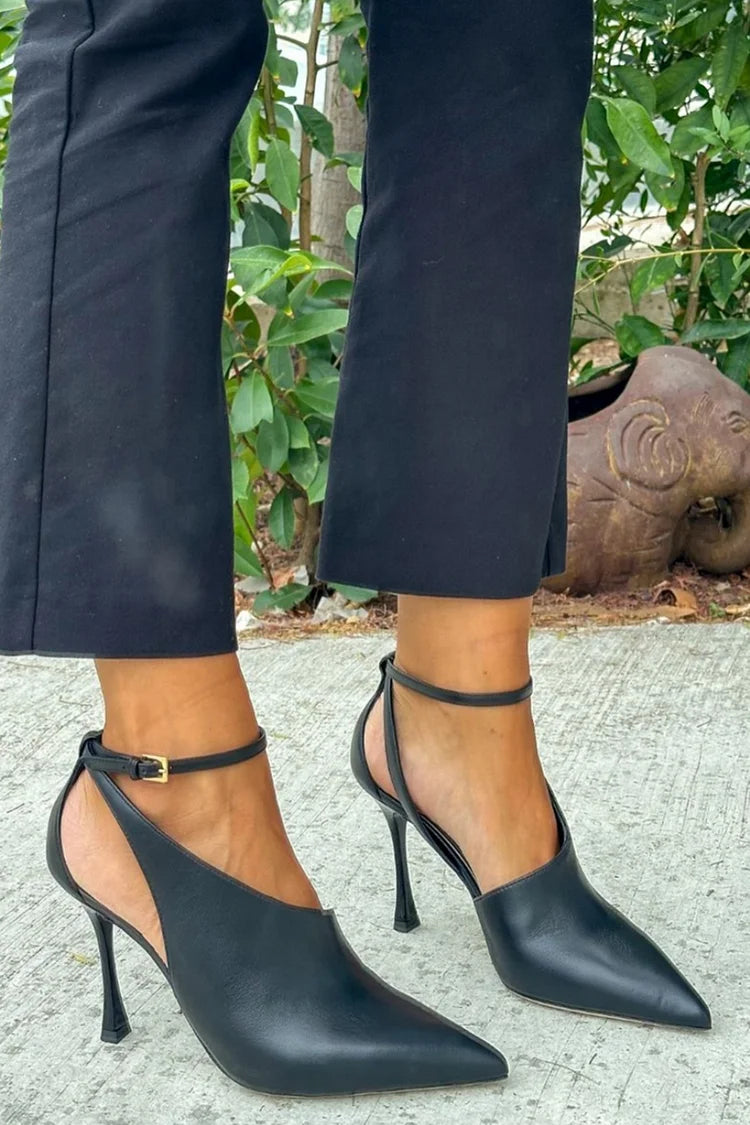 Lavinia – Stiletto Cut-Out Pointed-Toe Ankle Strap Buckle Heels