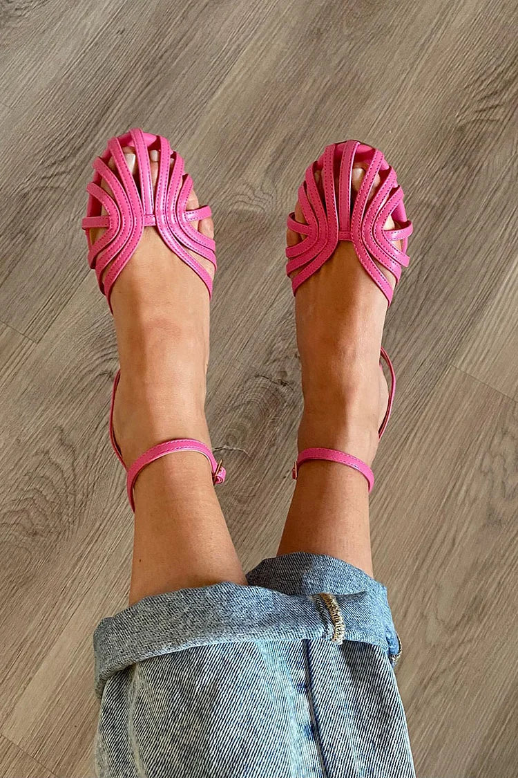 Petra | Cut-Out Round-Toe Solid Ankle Strap Flats