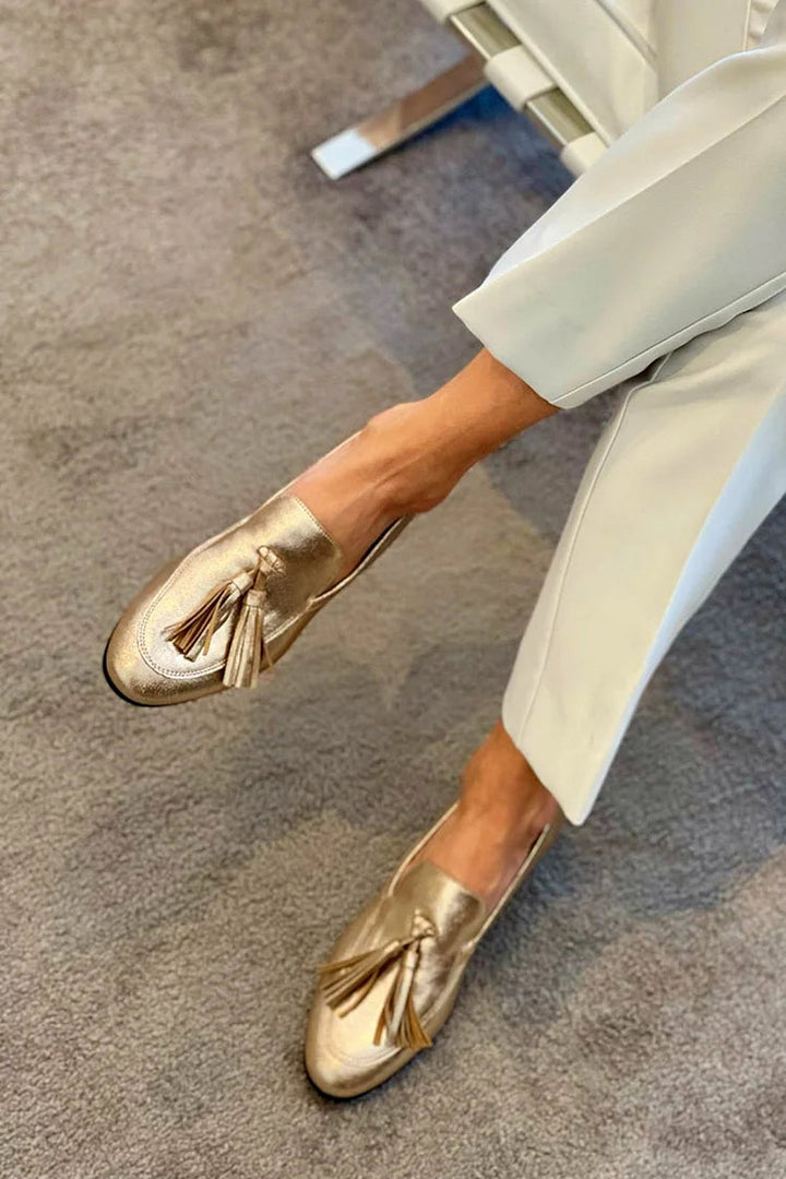 Rowena | Glossy Metallic Topstitching Loafers