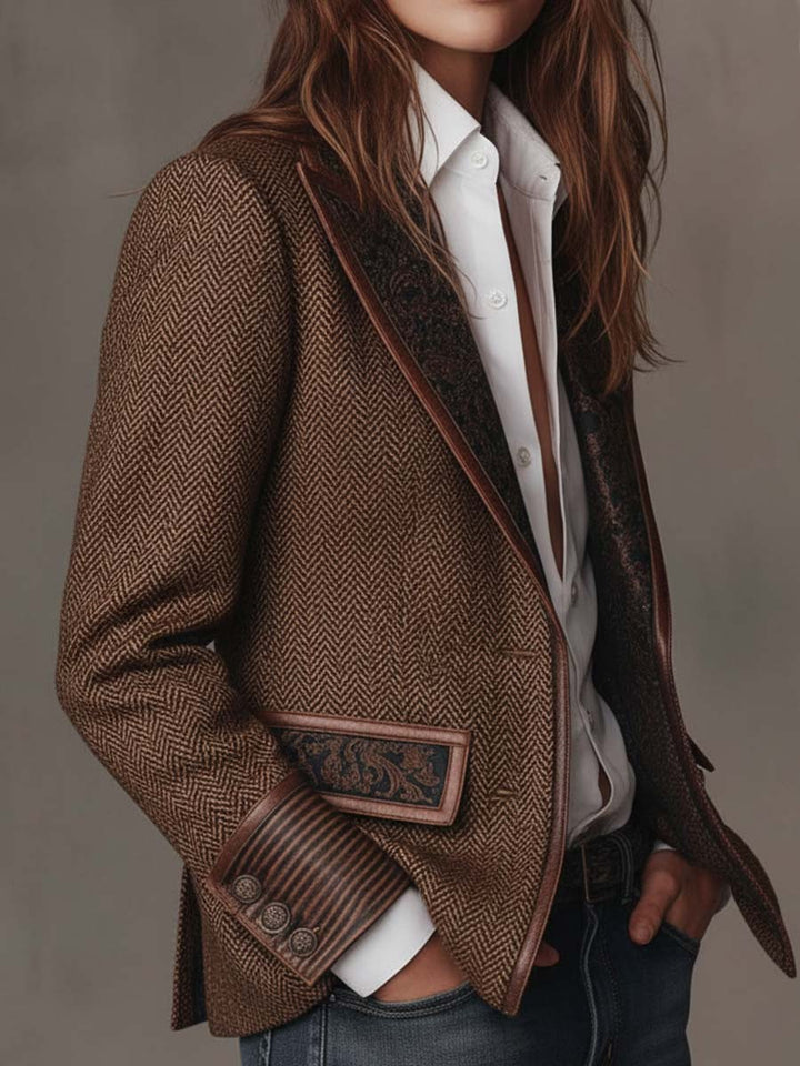 Women's Herringbone Printed Panel Blazer