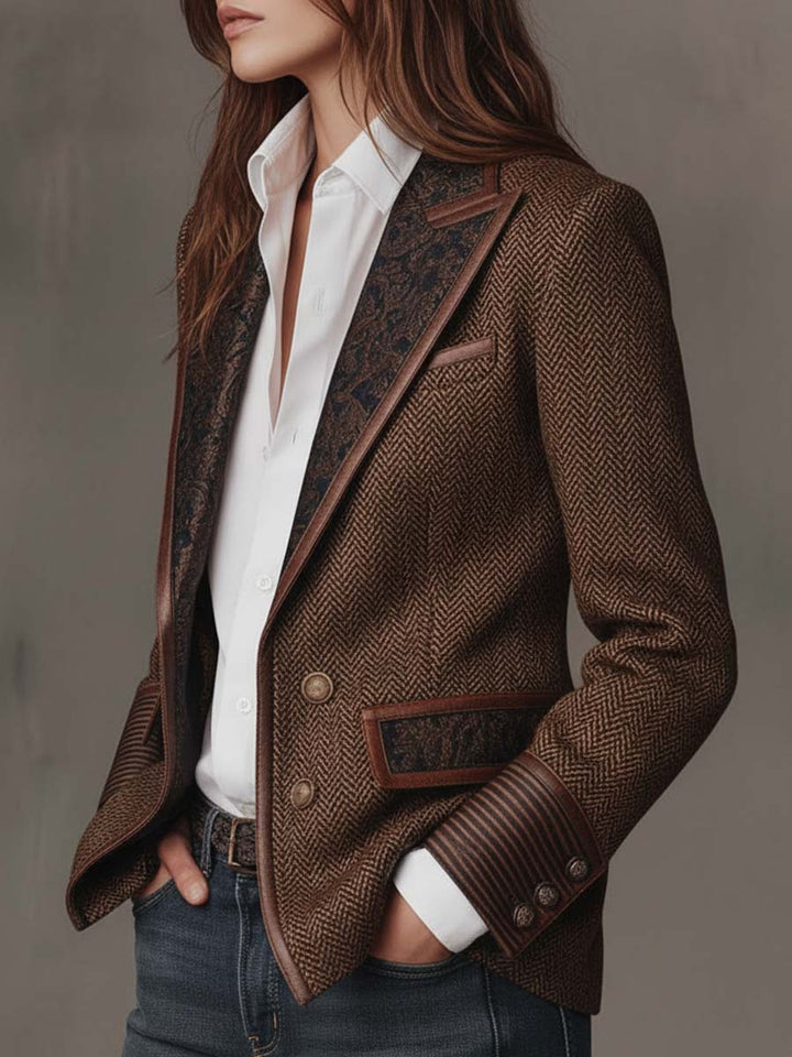 Women's Herringbone Printed Panel Blazer