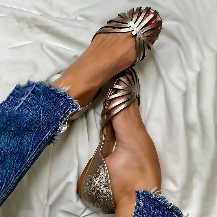 Meredith | Cut-Out Glossy Round-Toe Vegan Leather Flats
