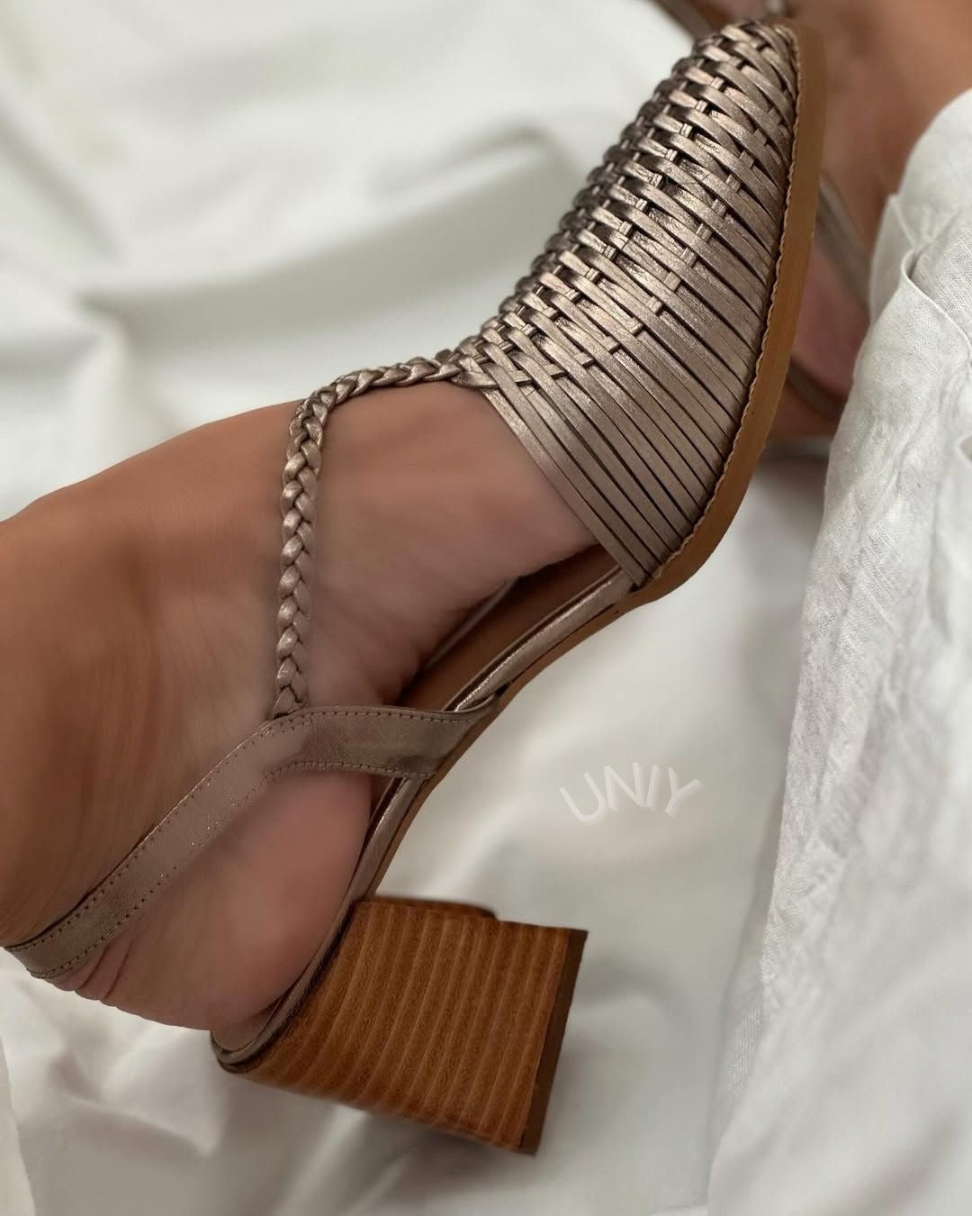 Cressida | Block Woven Metallic Pointed-Toe Strappy Heels