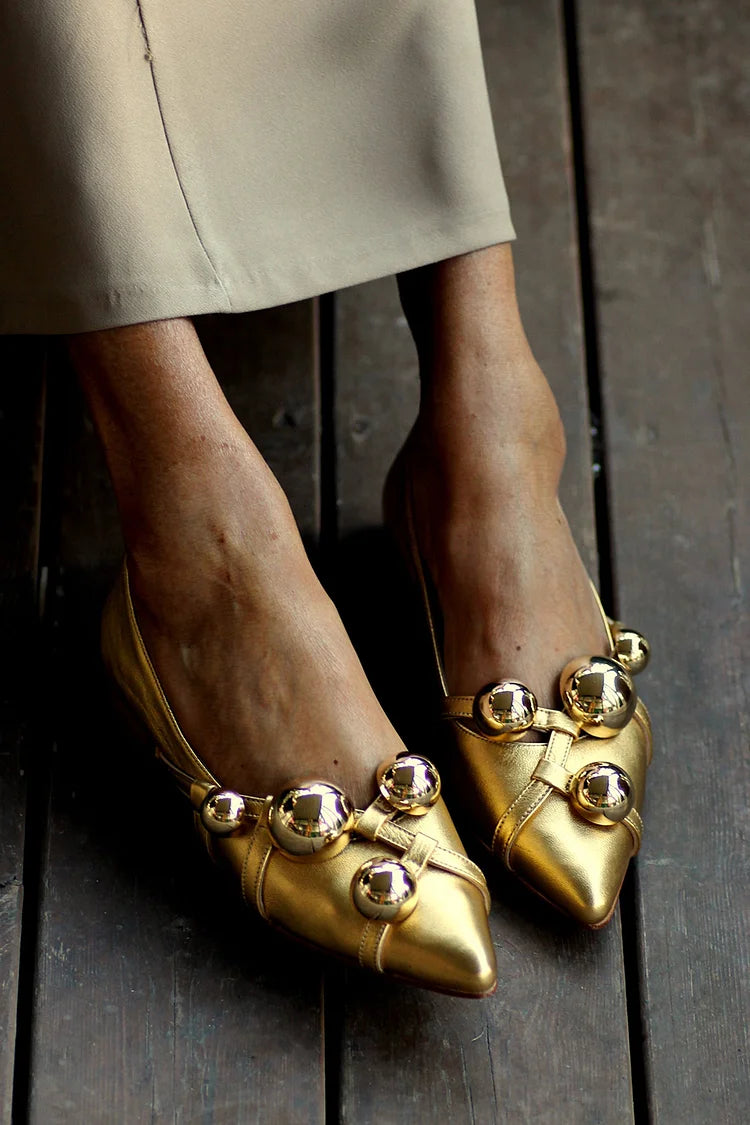 Ernestine | Glossy Metallic Pointed-Toe Flats