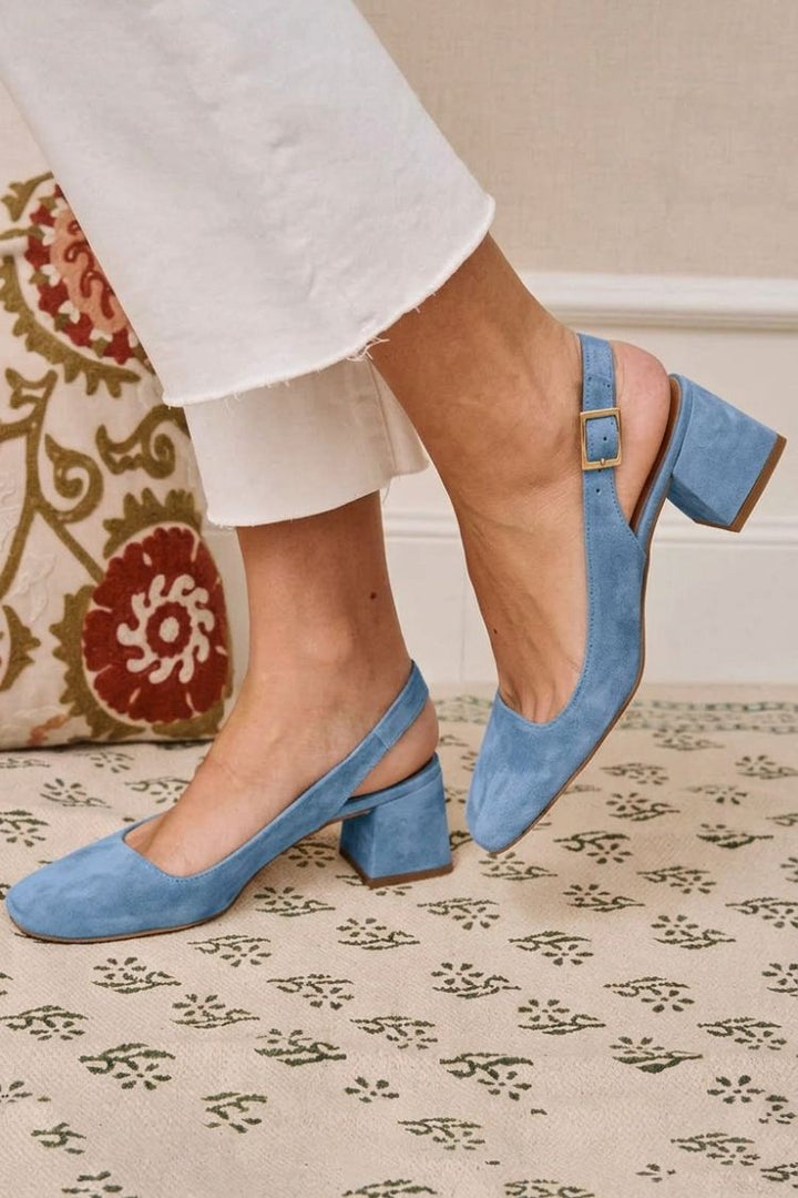 Brigitte | Slingback Essential Chunky Square-Toe Buckle Heels