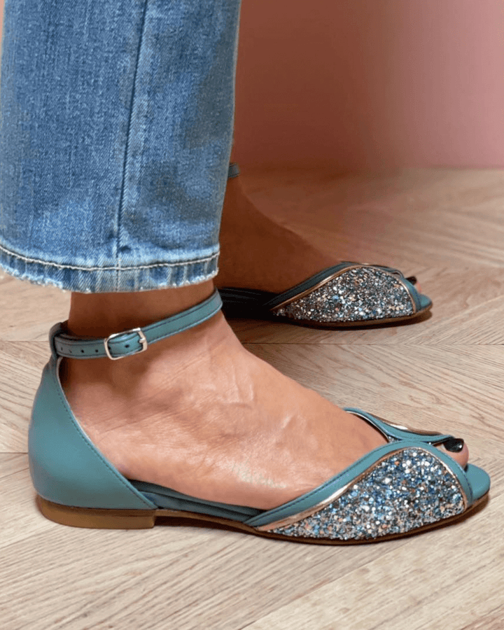 Jacqueline | Peep-Toe Glitter Patchwork Ankle Strap Buckle Sandals