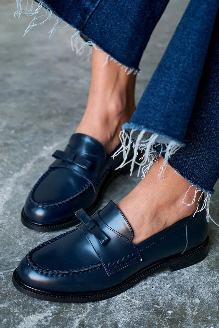 Rosalie | Patchwork Round-Toe Solid Bow Loafers
