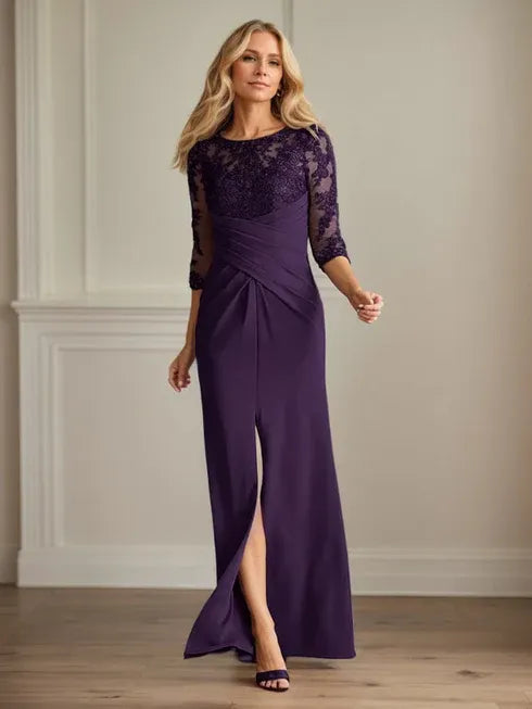 Plum Lace & Stretch Crepe Mother of the Bride Sheath Dress