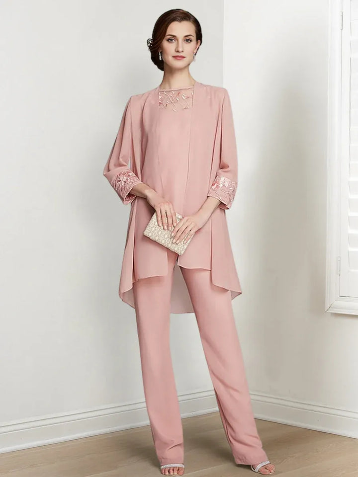 Chiffon Long Sleeve Mother of the Bride Pantsuit with Jacket