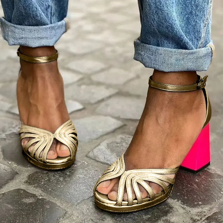 Stella | Wide-Heel Cut-Out Peep-Toe Ankle Strap Sandals
