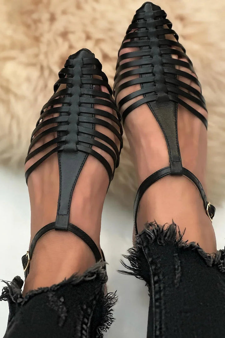 Cornelia | Cut-Out Essential Casual Pointed-Toe T-Strap Sandals