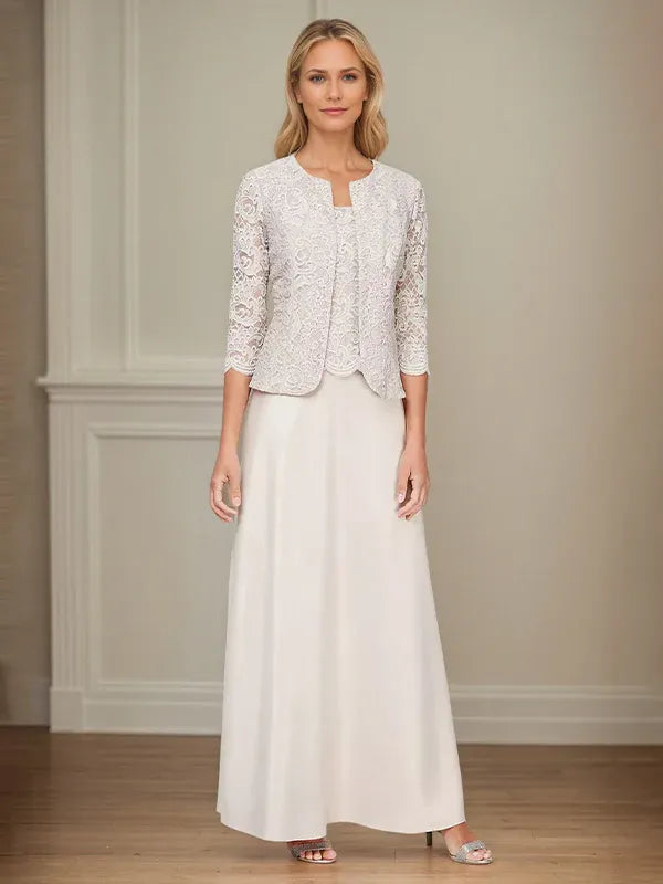 Glitter Lace and Satin Skirt Set with Open Jacket Dress