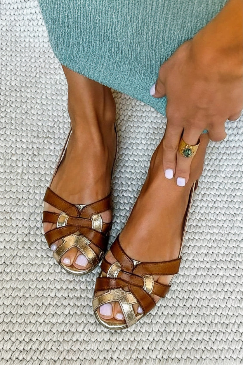 Yvonne – Woven Metallic Summer Flat Strappy Sandals