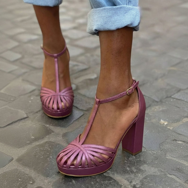 Marion – Round-Toe T-Strap Platform Wide Block Sandals