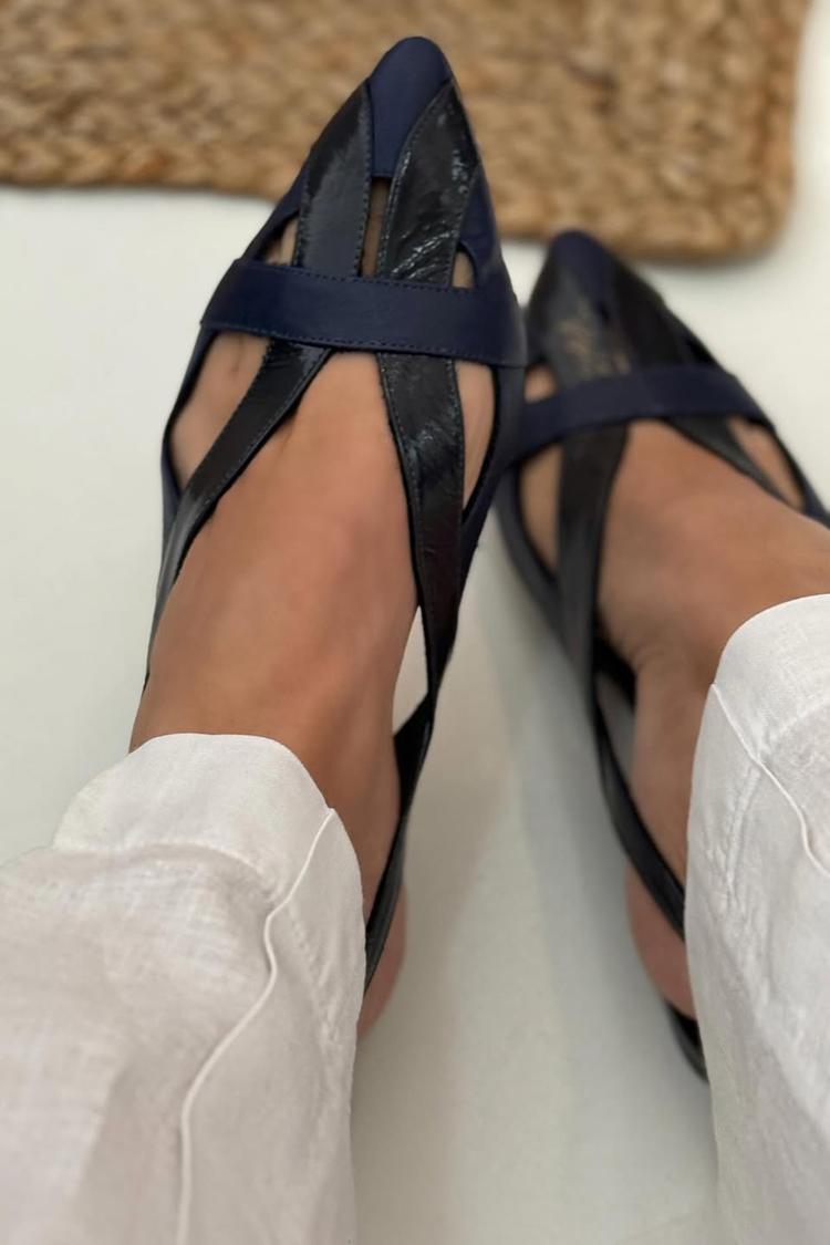 Philippa | Slingback Cut-Out Patchwork Pointed-Toe Flats