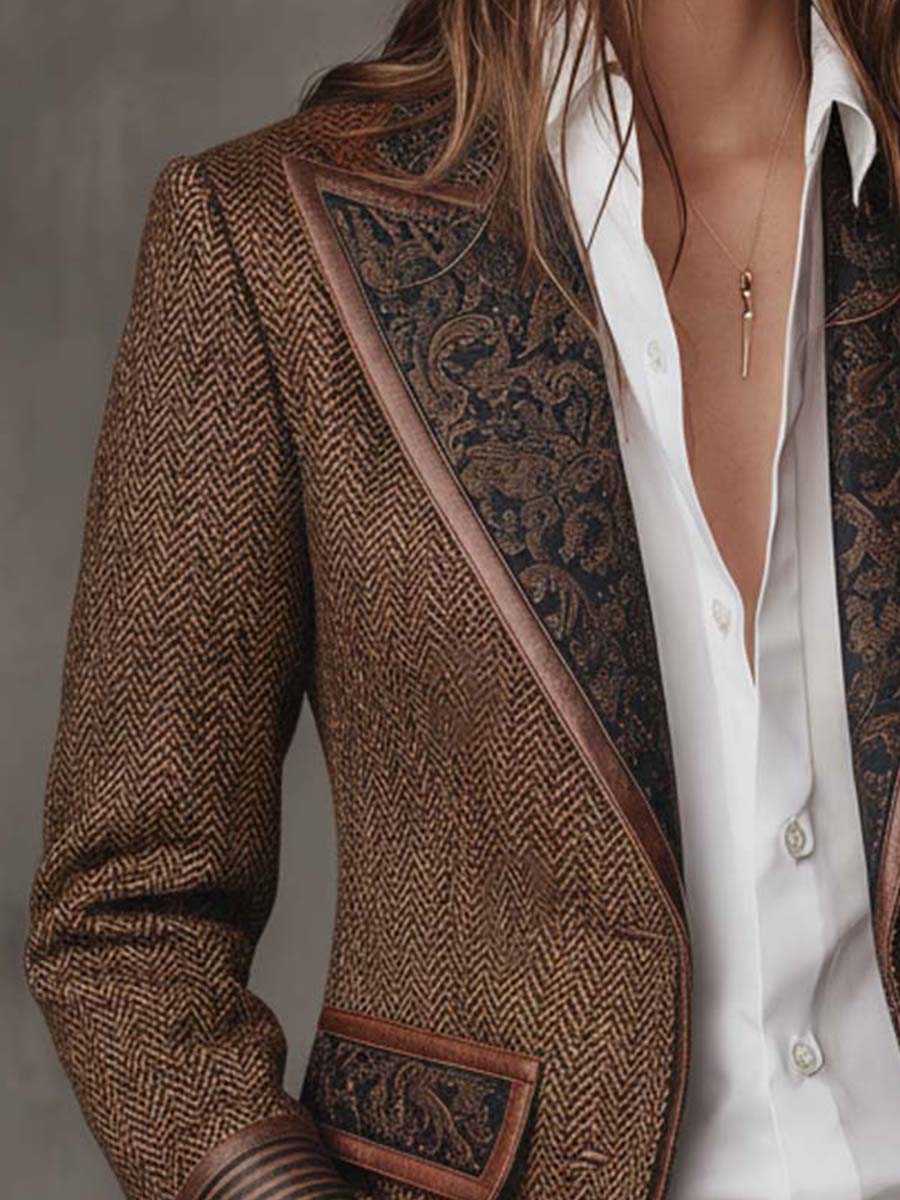 Women's Herringbone Printed Panel Blazer