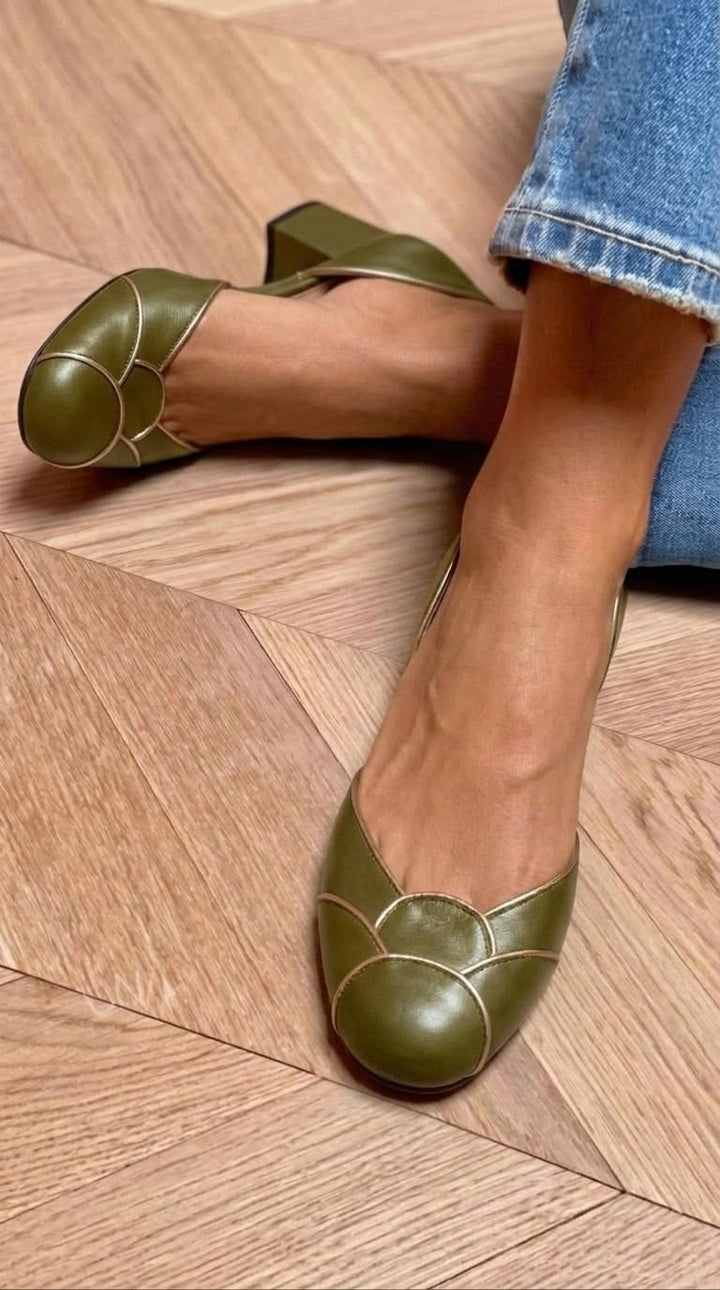 Imogen | Block Elegant Round-Toe Contrast Trim Heels