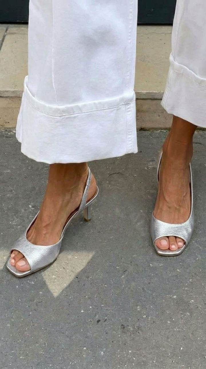 Julia | Kitten Slingback Peep-Toe Metallic Heels