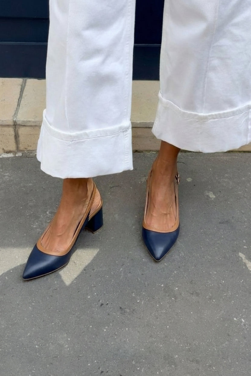 Zelda – Block Slingback Pointed-Toe Heels