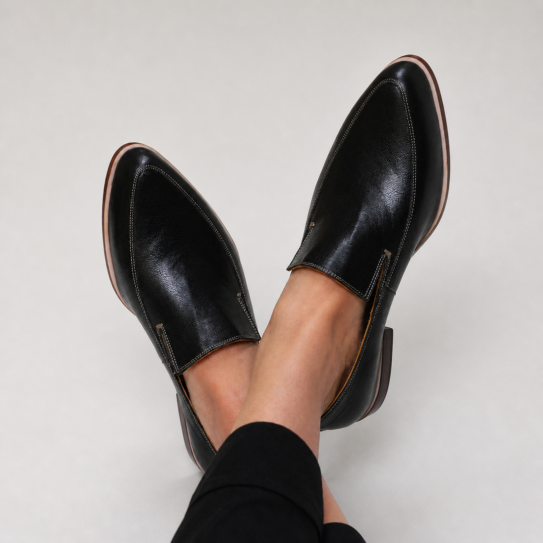 Zofia™ | Black patchwork moccasins