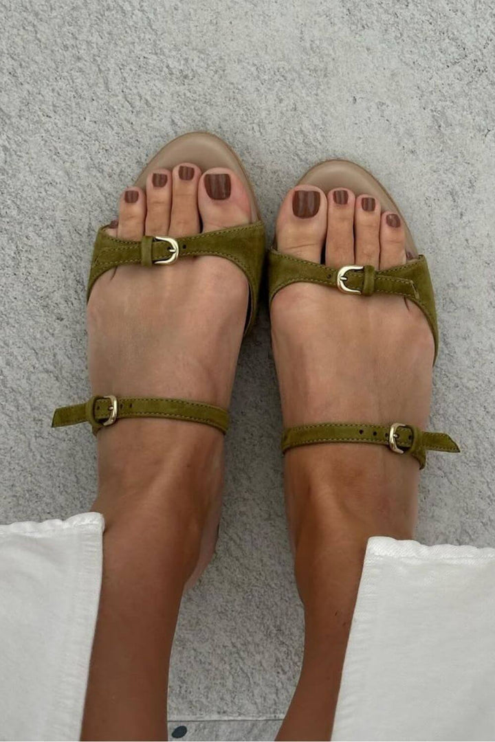 Zita – Peep-Toe Suede Buckle Strappy Sandals