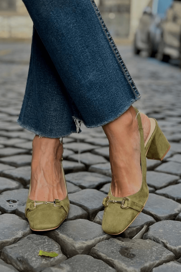 Beverly – Block Slingback Suede Heels