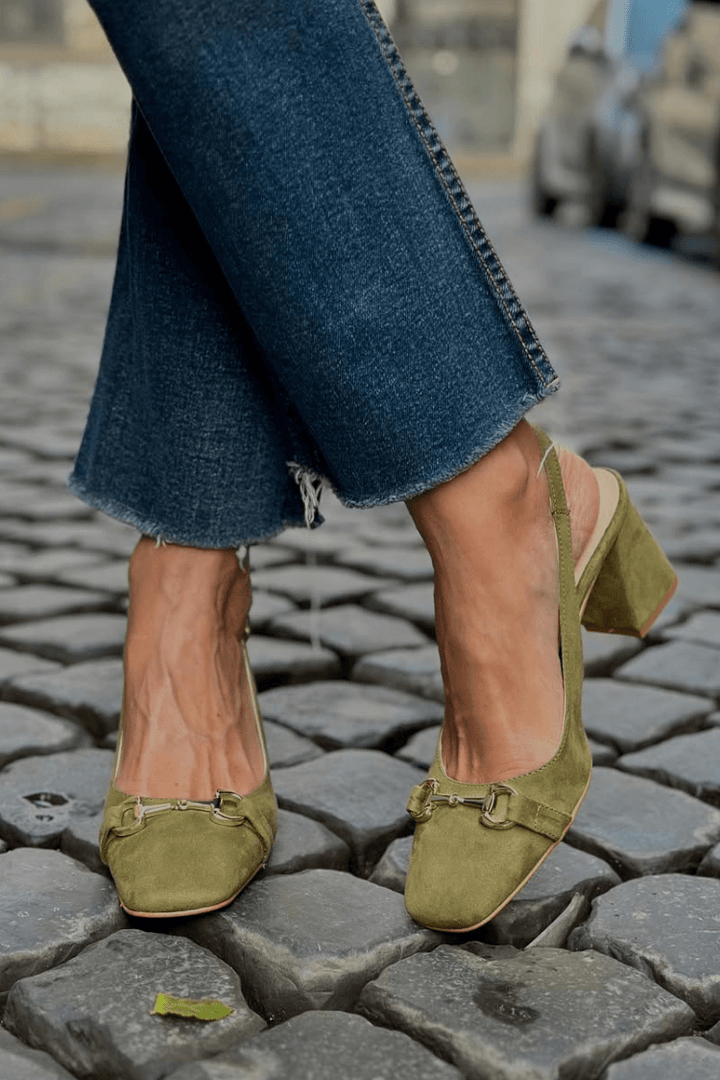 Beverly – Block Slingback Suede Heels