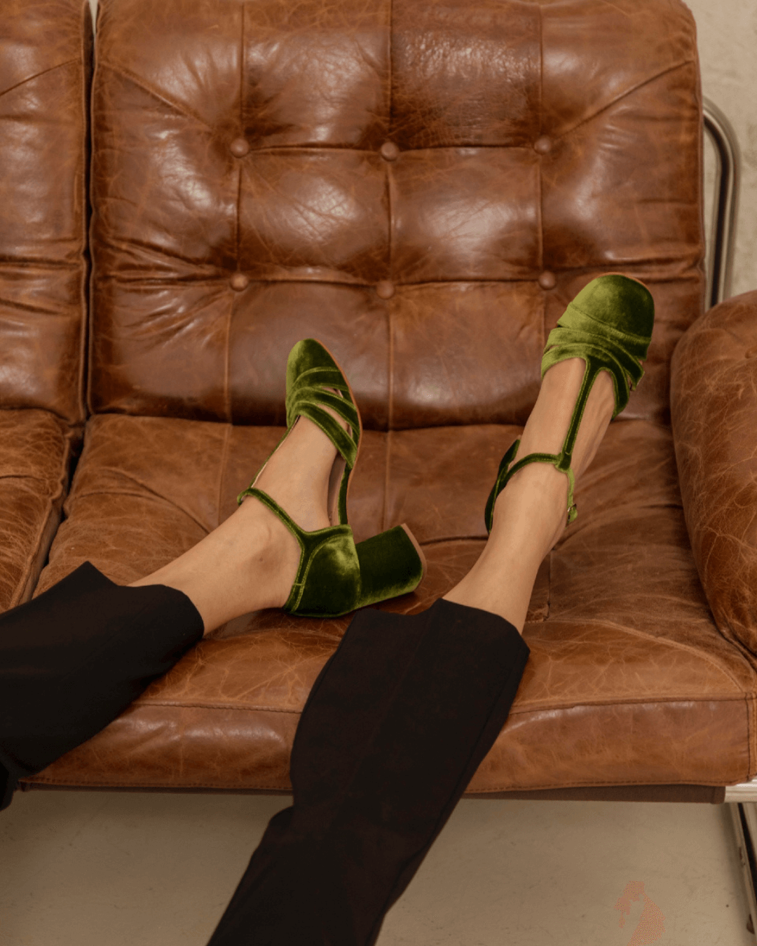 Maureen | Chunky Cut-Out Velvet Buckle T-Strap Heels