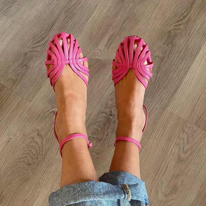 Petra | Cut-Out Round-Toe Solid Ankle Strap Flats