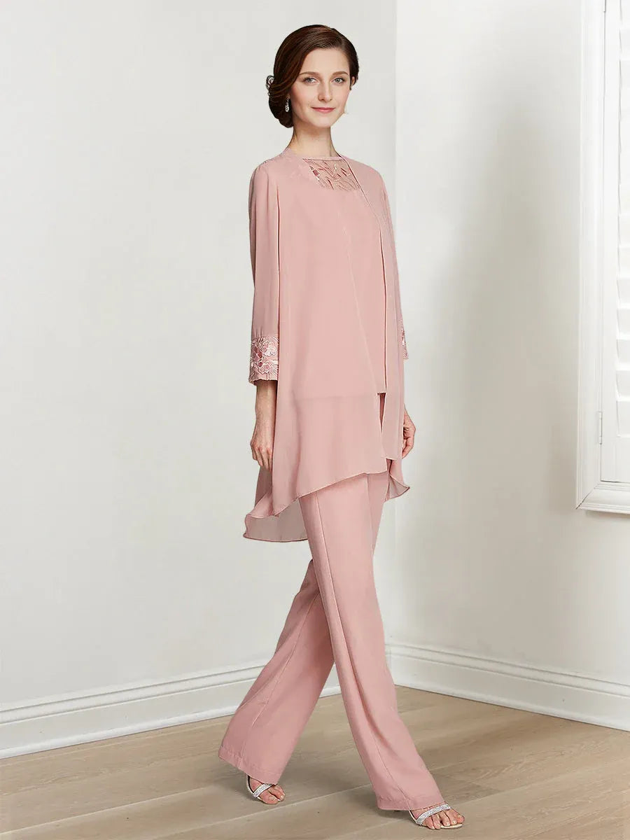 Chiffon Long Sleeve Mother of the Bride Pantsuit with Jacket