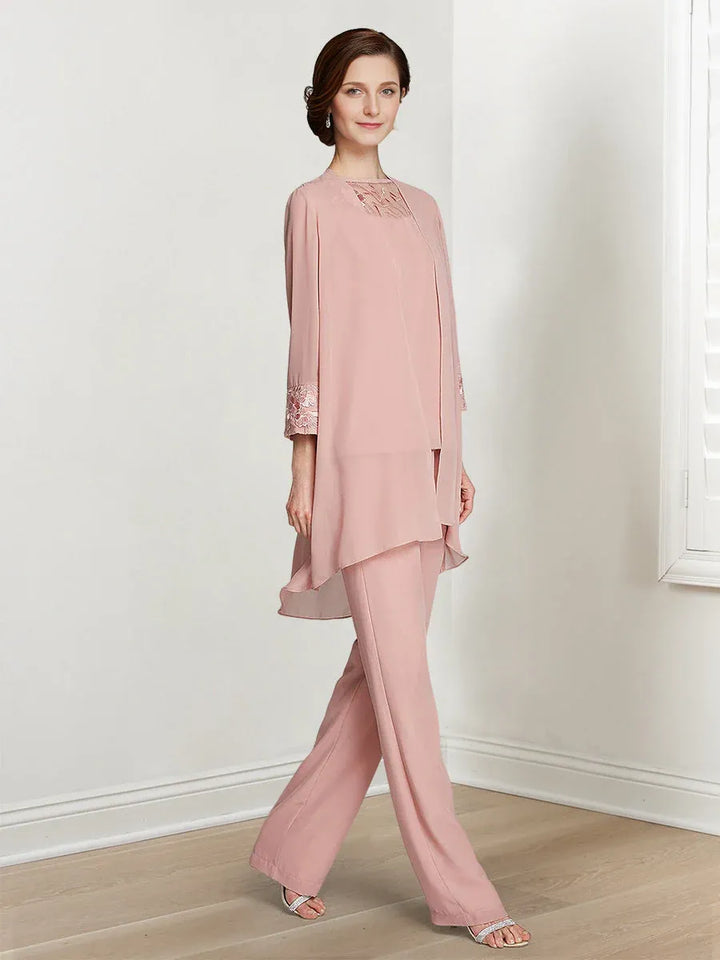 Chiffon Long Sleeve Mother of the Bride Pantsuit with Jacket