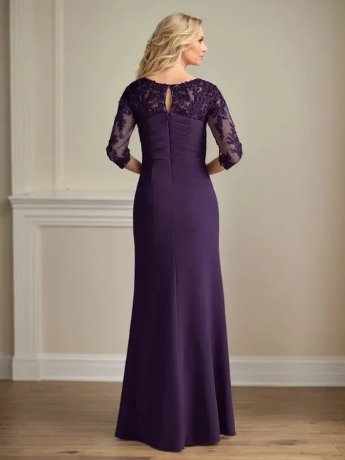Plum Lace & Stretch Crepe Mother of the Bride Sheath Dress