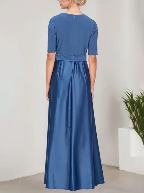 Surplice Neckline Ballgown with Full Satin Skirt and Jersey Bodice