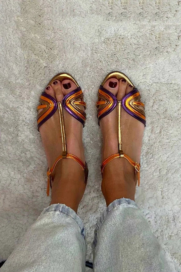 Celia – Peep-Toe Buckle T-Strap Sandals