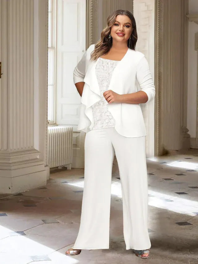 Chiffon Long Sleeve Mother of the Bride Pantsuit with Jacket