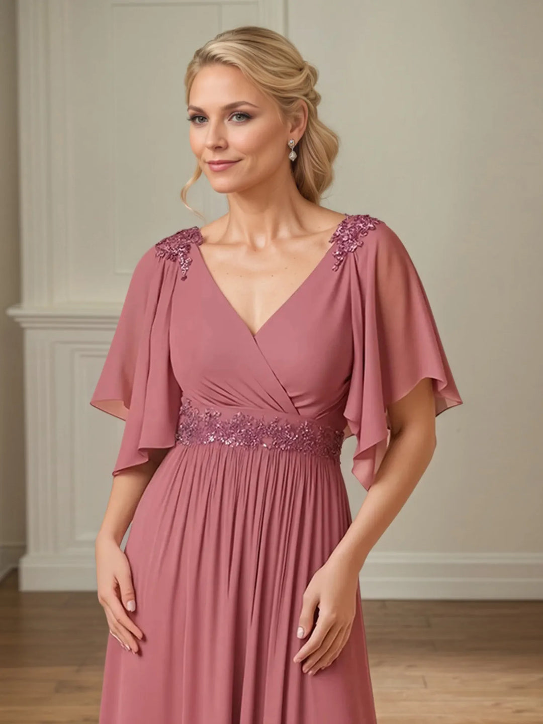 Floor-Length A-Line Chiffon Mother of the Bride Dress with Appliqué Details