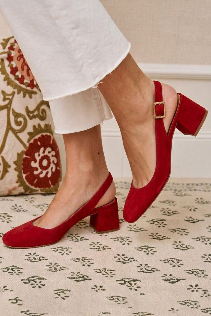 Brigitte | Slingback Essential Chunky Square-Toe Buckle Heels