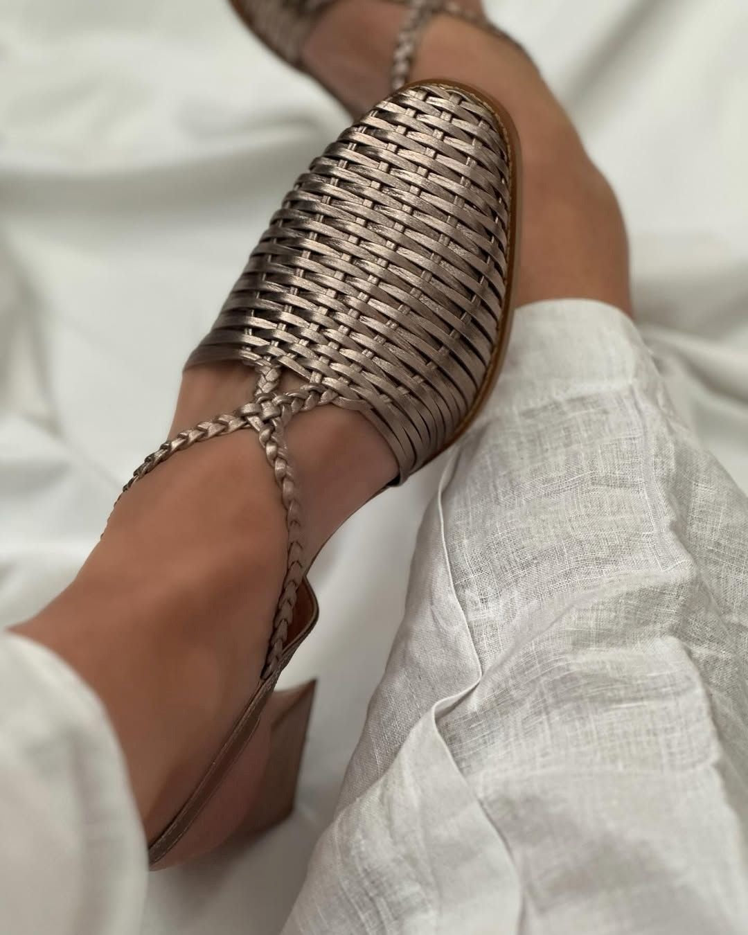 Cressida – Block Woven Metallic Pointed-Toe Strappy Heels