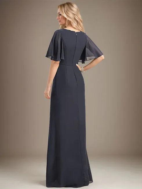 A-Line Scoop Floor-Length Chiffon Mother of the Bride Dress with Cascading Ruffles, Beading, and Sequins