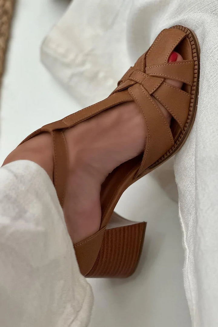 Phoebe | Chunky Cut-Out Woven Buckle T-Strap Heels