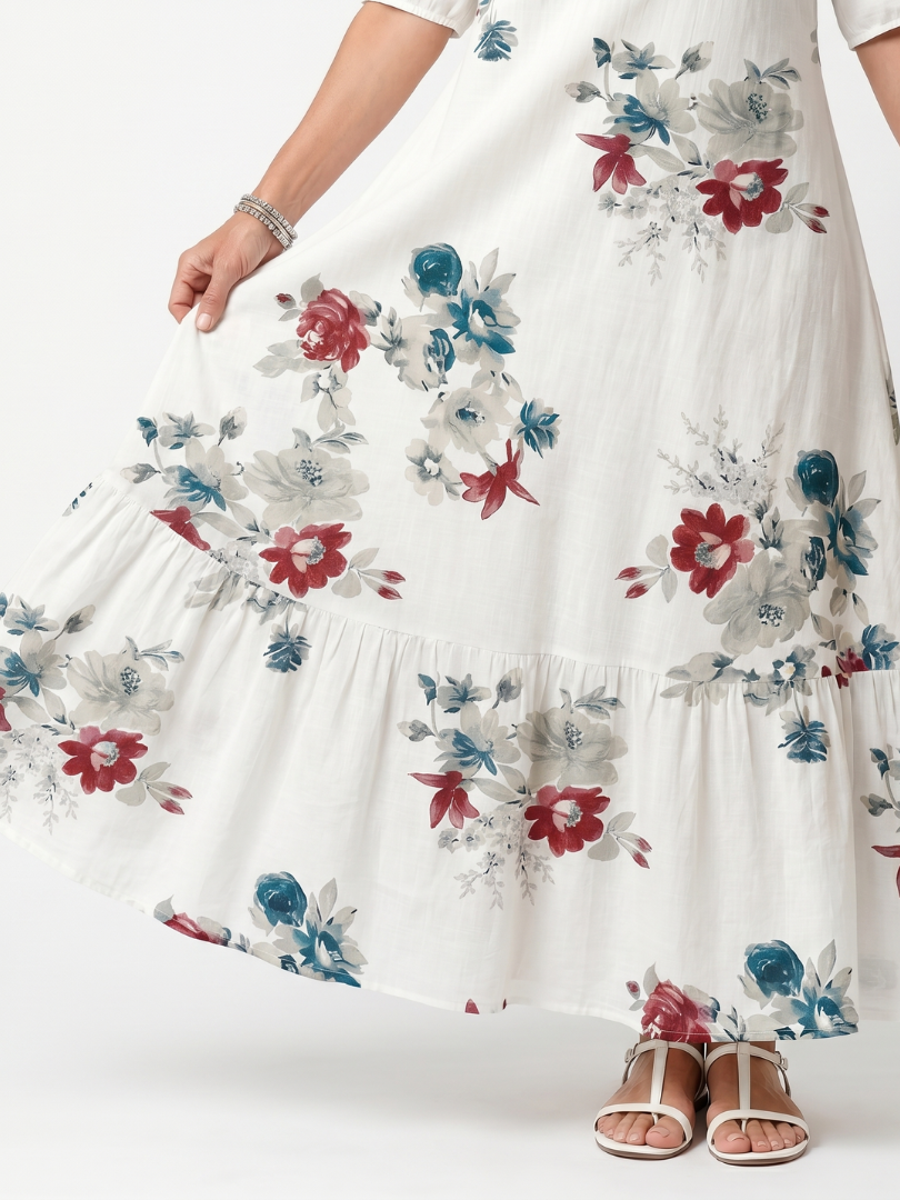 Adelia | Scattered Floral Tassel Tie Midi Dress