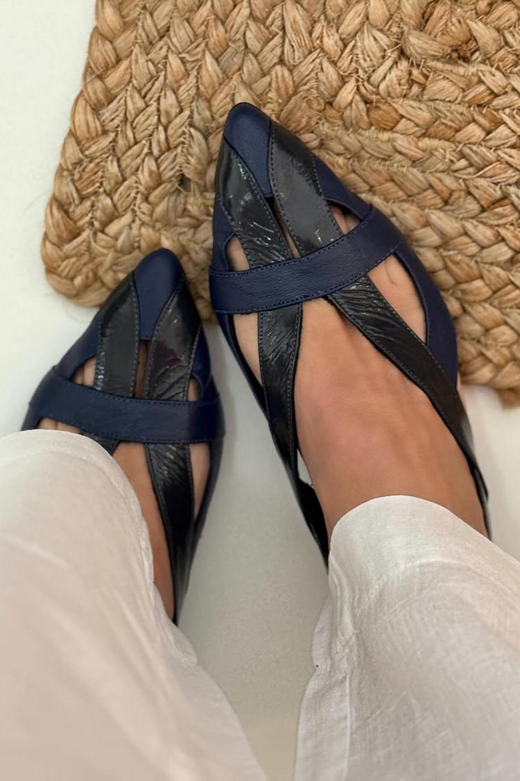 Philippa | Slingback Cut-Out Patchwork Pointed-Toe Flats