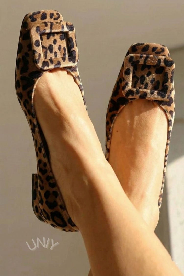 Natalia | Square-Toe Velvet Buckle Flats